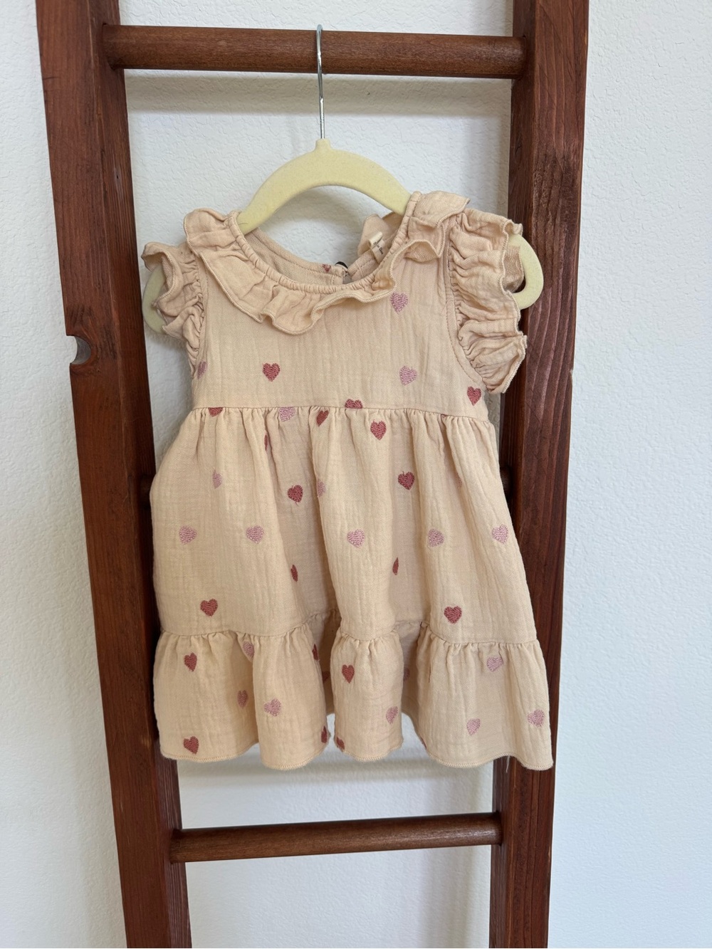 Quincy Mae Cream Heart Print Ruffle Dress